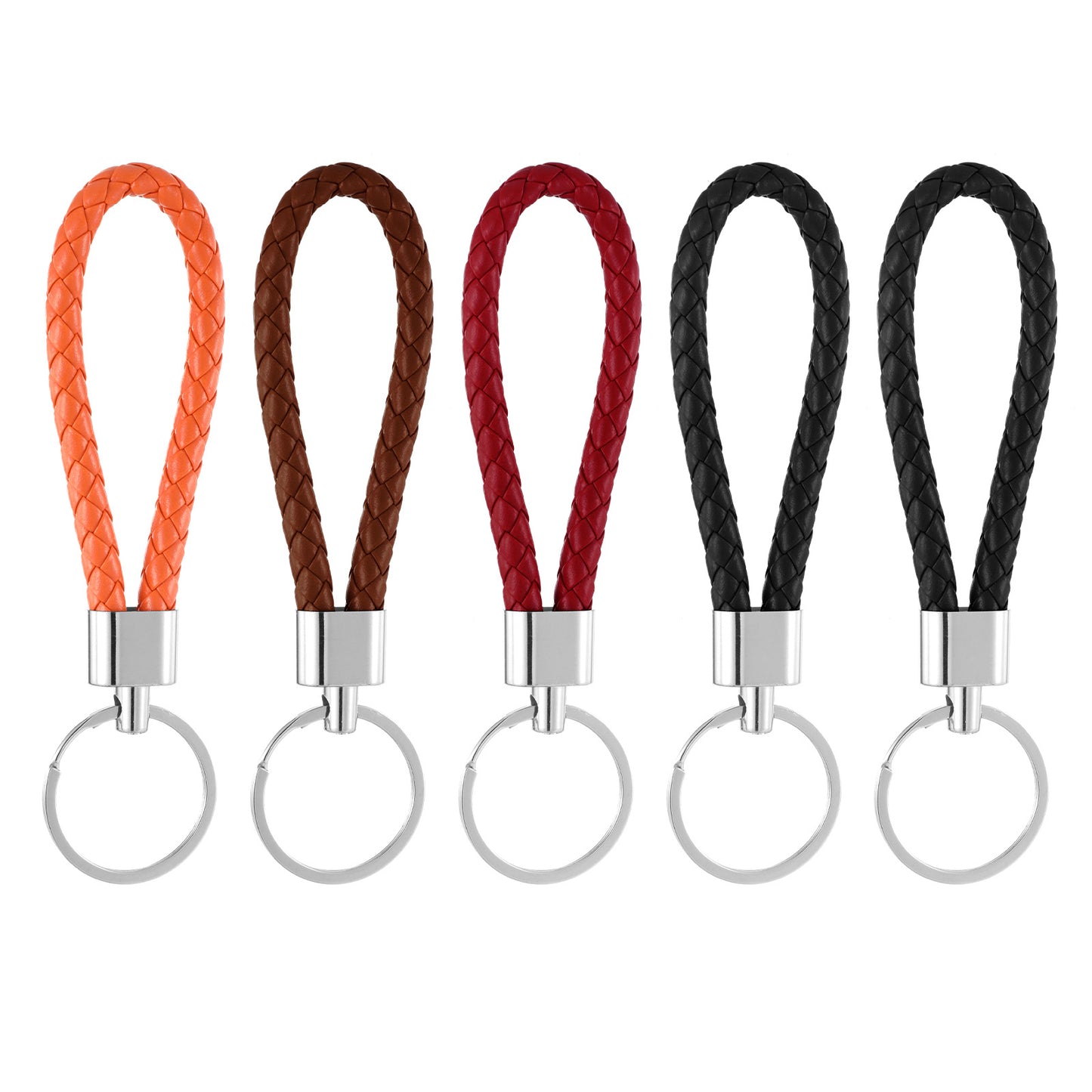 BOHUIZ 5Pcs Braided Leather Keychain, Handwoven Keyring Straps for Men and Women with Metal Key Fob and Keyring for Home, Office, Car Keys, Bags, and Wallets