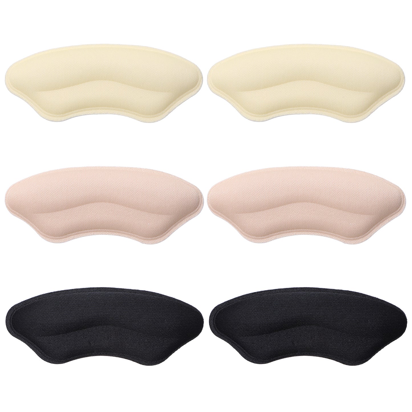 LXUEJIE 6 Pairs Foam Heel Pads, Anti Slip Back of Heel Cushions Heels Grips Liner Cushions Inserts for Loose Shoe Filler(Black, Skin Color, Beige