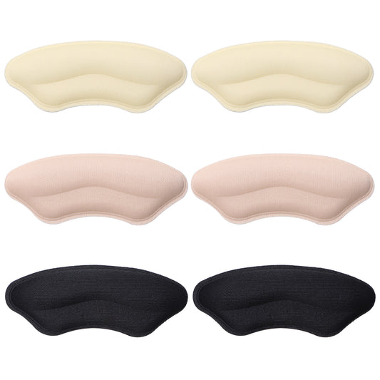 LXUEJIE 6 Pairs Foam Heel Pads, Anti Slip Back of Heel Cushions Heels Grips Liner Cushions Inserts for Loose Shoe Filler(Black, Skin Color, Beige