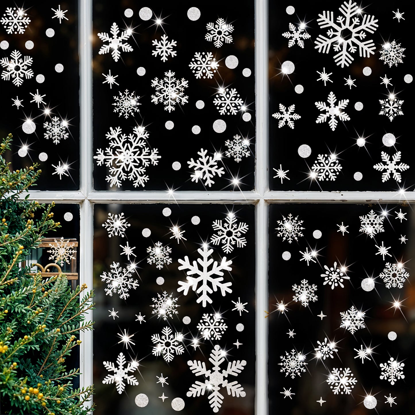 GEEHUA 162Pcs Glitter Snowflake Window Stickers, Christmas Window Clings Anti-Collision Window Decals Save Birds Window Collisions Winter Wonderland Decorations for Home Glass Christmas Party (Silver)