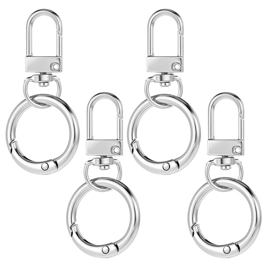 HJZHII Double Opening Swivel Clasp Clips, Metal Swivel Spring Snap Heavy Duty Push Hook Snap Jewelry Clasps Keychain Ring Hooks for Purses DIY Crafts Jewelry Clasps Lanyard Making(Silver)
