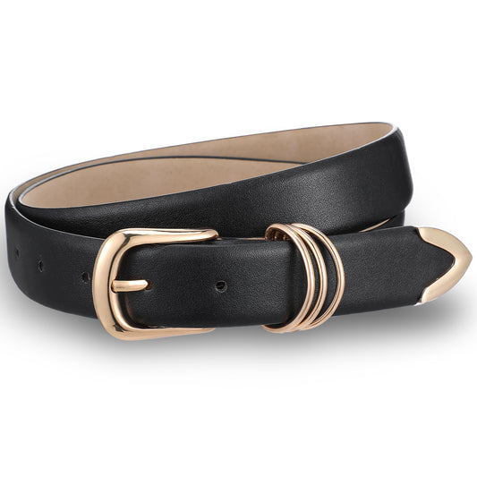 AOZUO Women's Leather Belts with Gold Buckle, Ladies Fashion Leather Belt Elegant Waist Belt for Jeans Pants Dresses