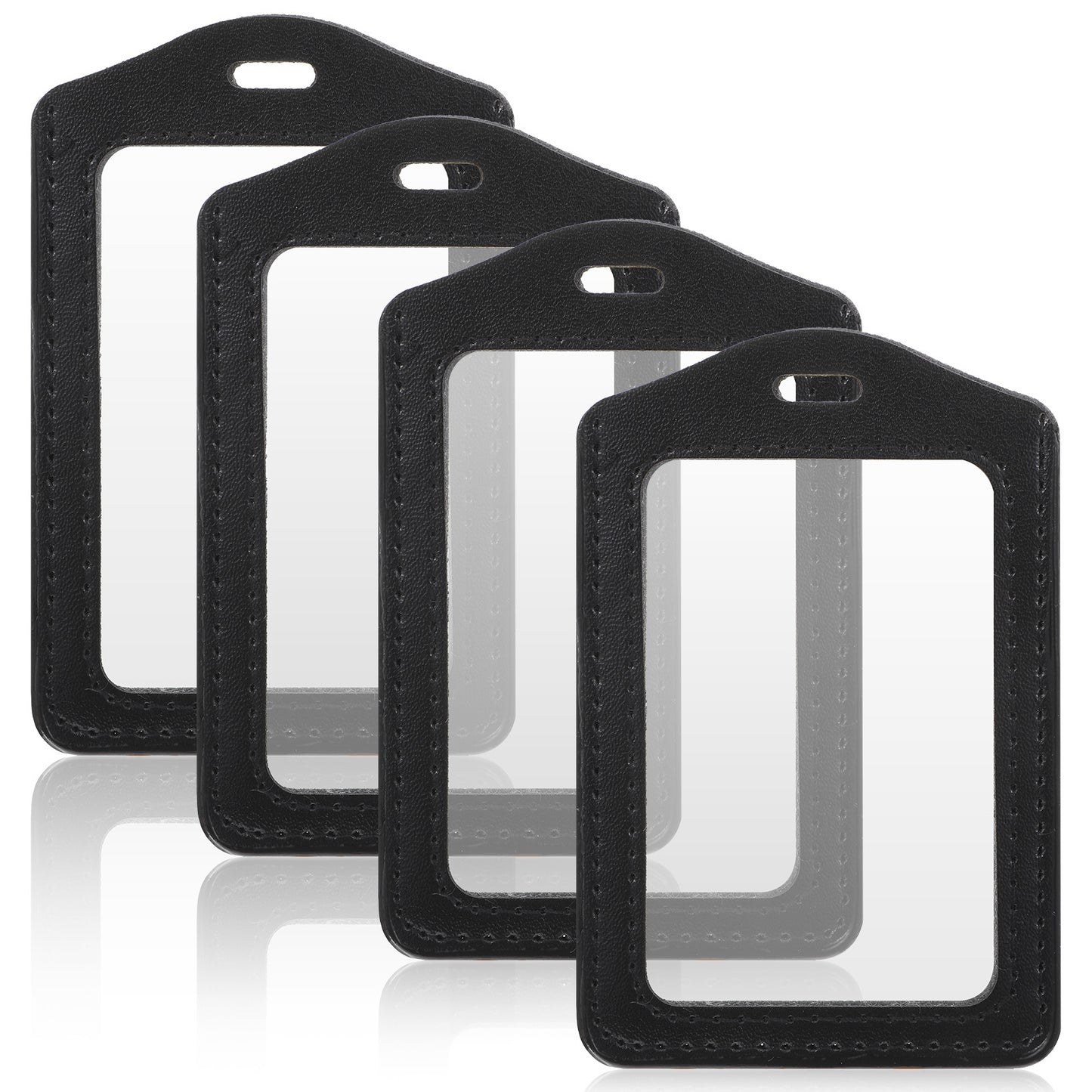 Yuanchu 4 Pcs Leather ID Badge Holders, Vertical Double-Sided Clear Card Holders Waterproof Name Badge Reel for Office Staff Employees ID Credit Cards(Black)