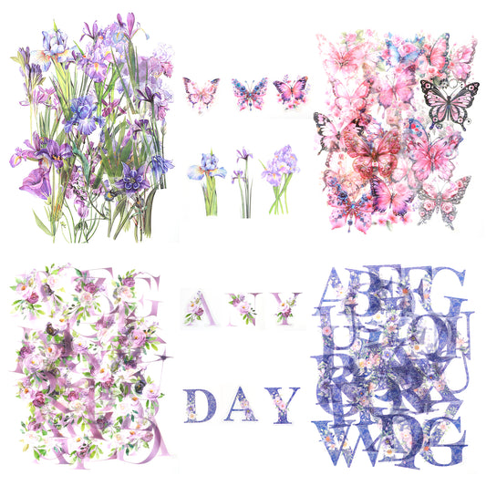 AOZUO Colorful Butterfly Floral Stickers, 164pcs Transparent Realistic Dried Pressed Flower Letter Stickers Vintage 3D Wildflower Decals for Journal Scrapbooking Water Bottle Floral Theme Party Decor