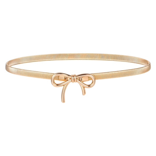 cobee 1 Pc Bow Belts For Women, Skinny Gold Belt Waist Belt, Stretchy Bow Metal Chain Belt Women's Belts For Women Dresses Formal Jeans Shirt