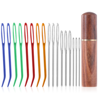 TIESOME 17 PCS Large Eye Hand Knitting Needles, Colorful Large Eye Sewing Needles Kit with Curved Needle Blunt Needle Wooden Needle Case Crafting Knitting Stringing Needles for Crochet Projects