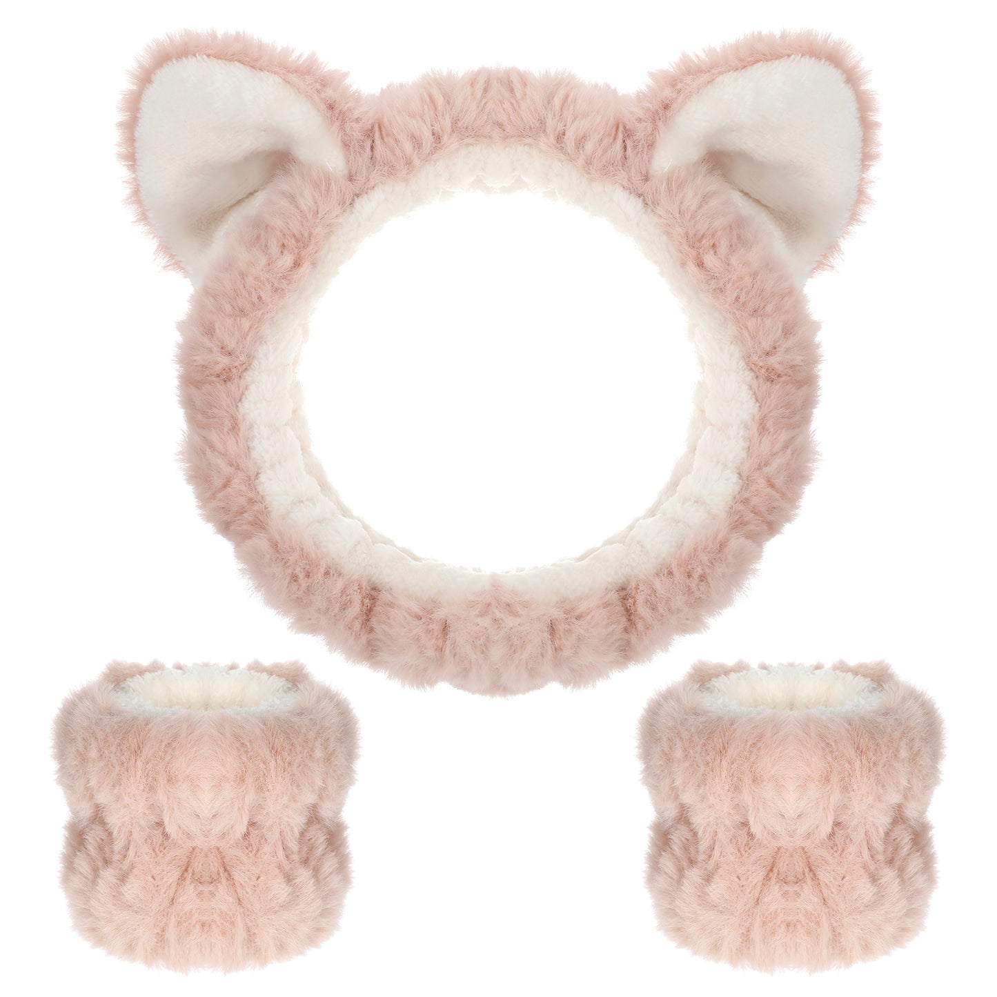 JJUNW 3 Pcs Cat Ears Face Wash Headband, Skincare Headband And soft Faces Wash Wristbands, brown Cute Soft Elastic Makeup Headbands For Facial Makeup, Skincare, Face Washing