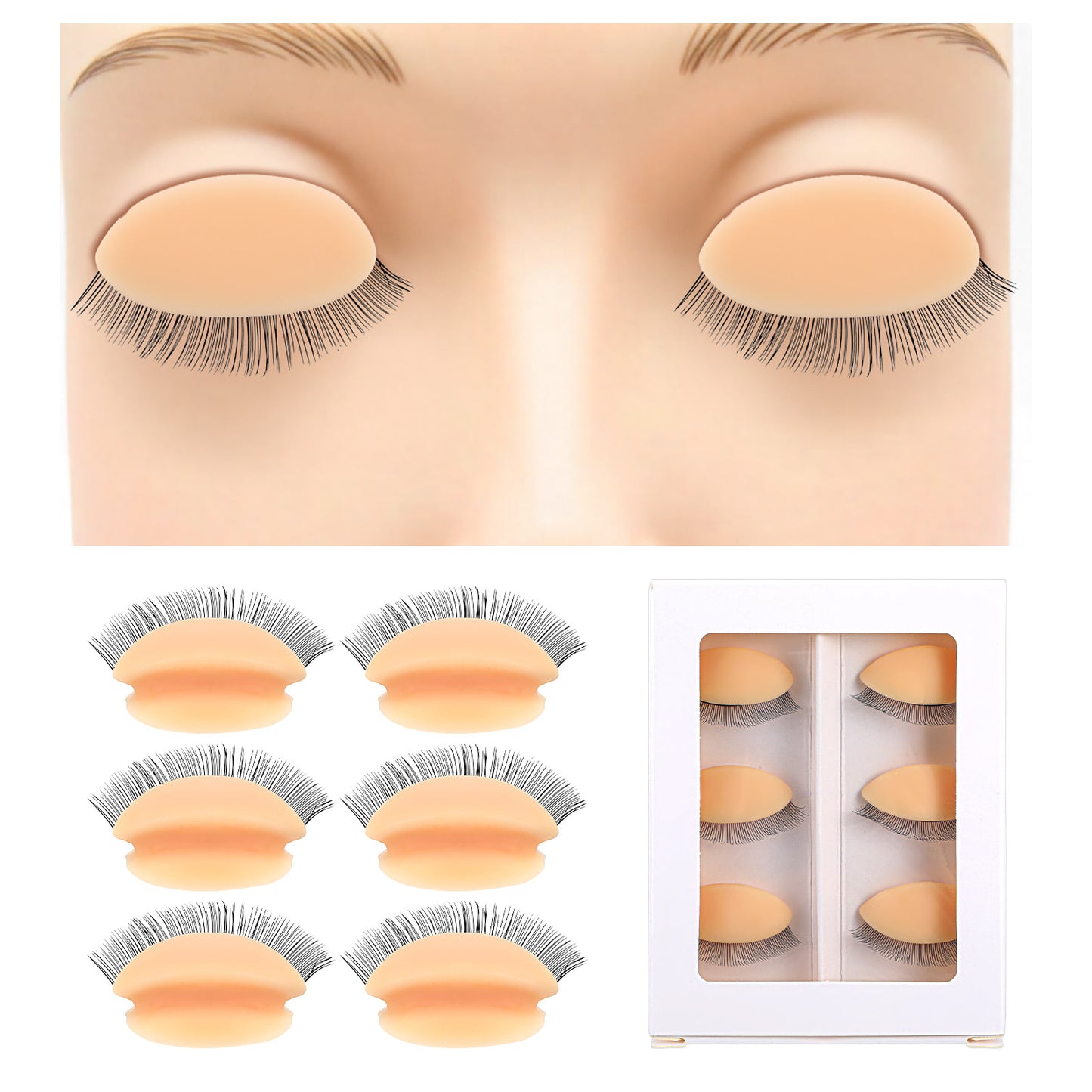 DOPENSPI 6 Pairs Double-Layer Replacement Eyelids for Mannequin Head, Practice Lashes for Lash Extension Removable Silicone Rubber Realistic Eyelids for Eyelash Training Practice Makeup Eyelash Extens