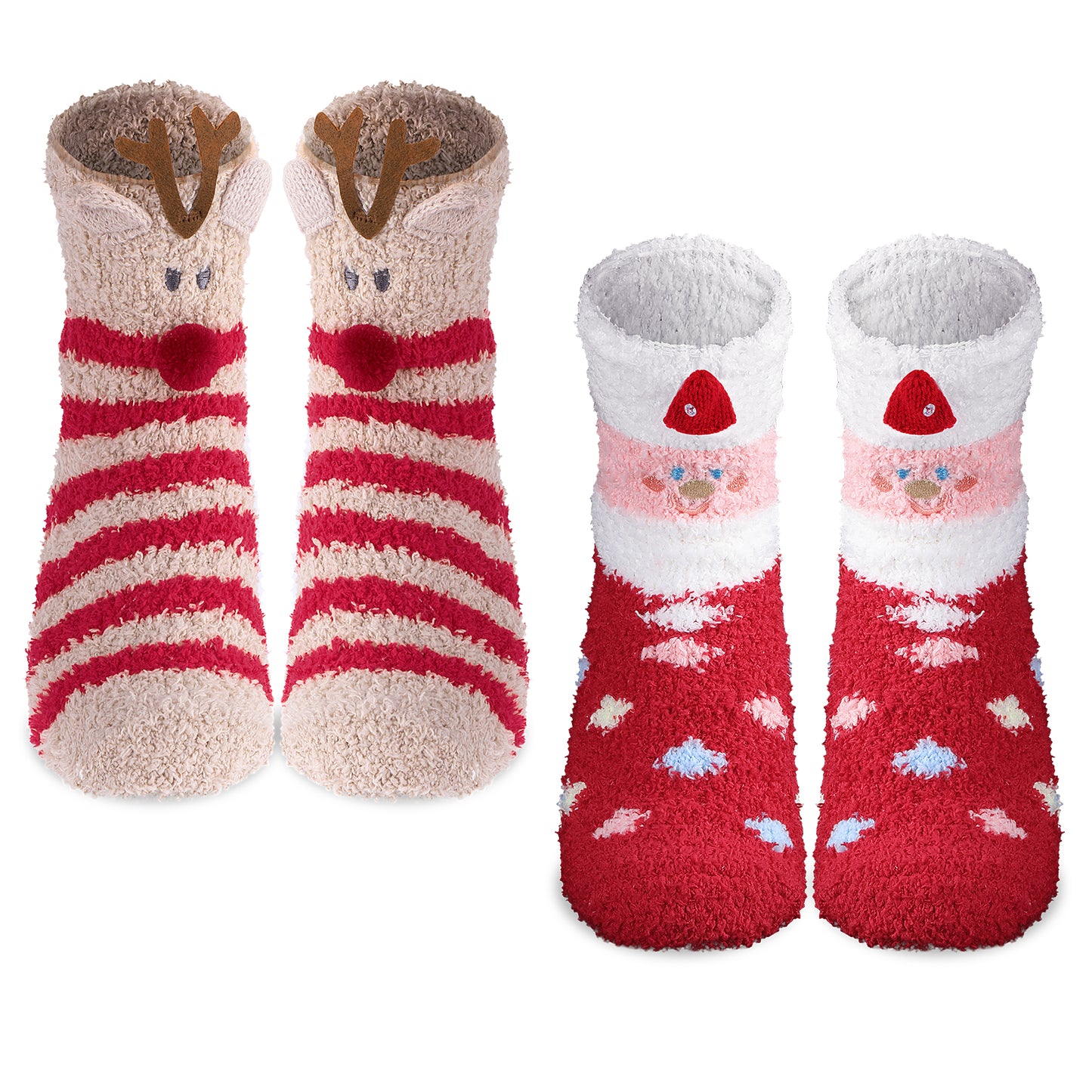 GEEHUA Christmas Fuzzy Socks for Women, 2 Pairs Coral Velvet Slipper Socks Xmas Cute Fluffy Socks Winter Warm Stockings Holiday Decoration