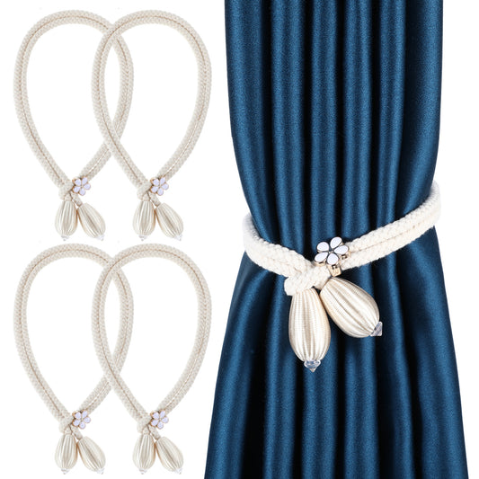 MBAIYO 4 Pieces Hand-woven Rope Curtain Tiebacks, Cotton Curtain Cord Buckles Handmade Ties Buckle Curtain Decorative Ties