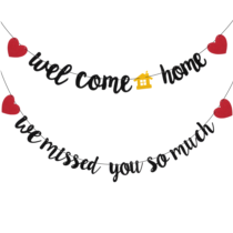 HJZHII Welcome Home We Missed You So Much Banner, Glitter Welcome Home Sign Returning Party Decor for Celebration Teenager Homecoming Returning Retiring(Black)