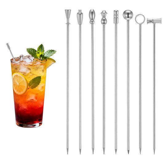 cobee 8Pcs Cocktail Picks, Metal Martini Cocktail Picks, Reusable Cocktails Skewers Cocktails Pick Accessories for Drinks, Metal Toothpicks for Bartenders(Silver)