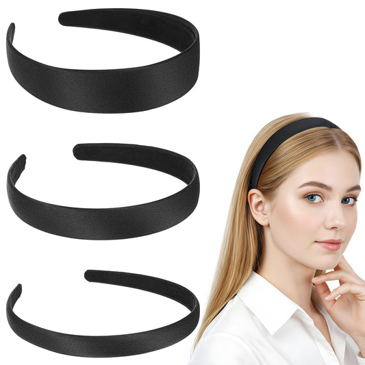 Jeffdad 3Pack Black Headbands for Women, Black Velvet Padded Headbands Non Slip Trendy Headband for Women’s Hair Girls Padded Head Bands No Teeth Thick Hoops Hair Accessories for Women Girls
