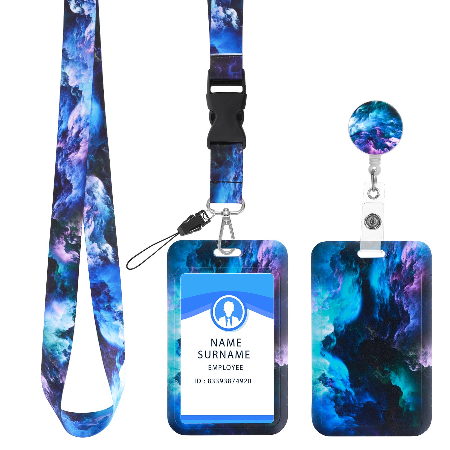 Molain ID Badge Holder with Lanyard and Retractable Badge Reel Clip, Starry Sky ID Card Holder Set Retractable Badge Key Reel Breakaway Crossbody Lanyards Around The Neck for Women(Starry-Blue)