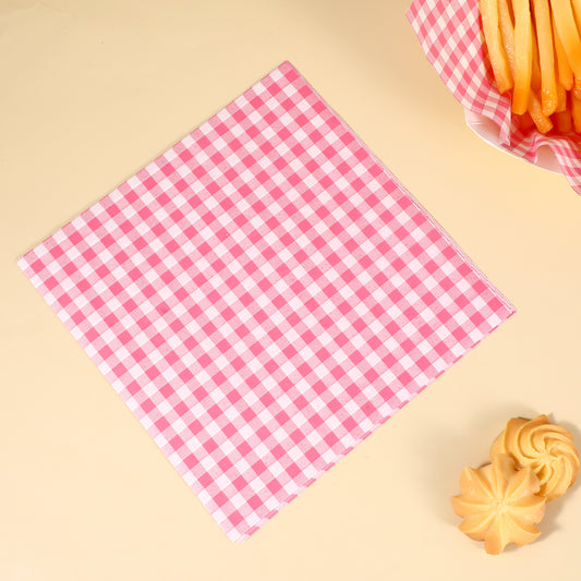 MBAIYO 100Pcs Wax Paper Sheets for Food, 7 x 7 Inch Greaseproof Basket Liners Checkered Deli Sandwich Wrapping Paper for Picnic BBQ Party(Pink)