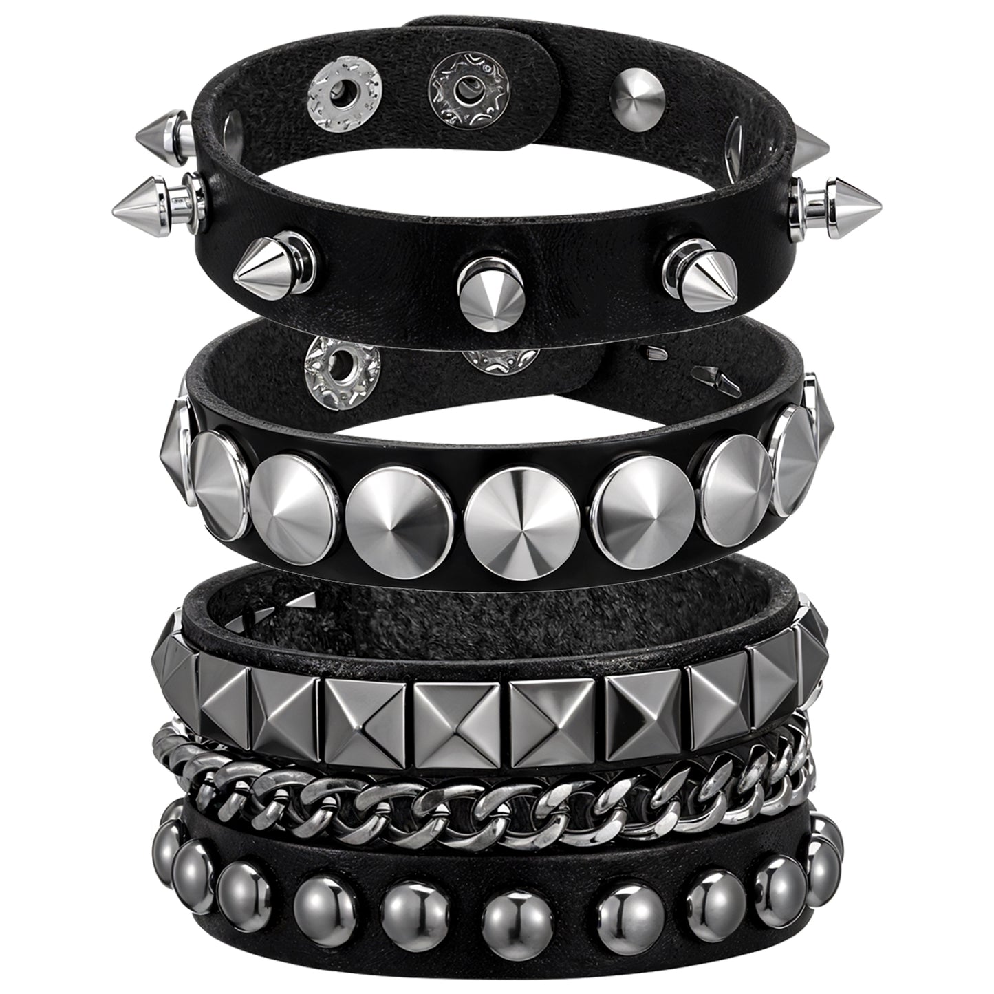 JJUNW 3 Pcs Punk Rock Leather Studded Bracelets, 80s Gothic Spike Cuff Bracelet Halloween Party Favors Rock Accessories