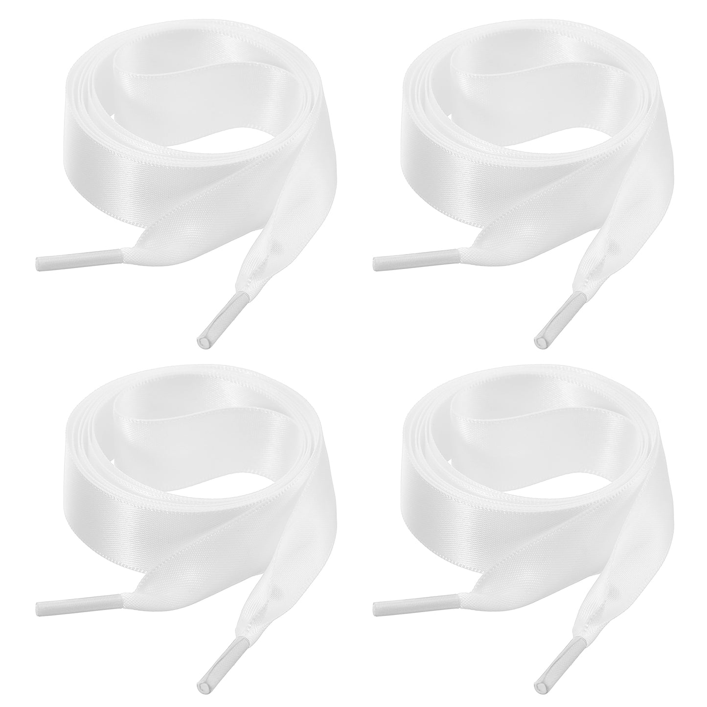 AOZUO 2 Pairs Ribbon Shoe Laces, Flat Satin Shoelaces Soft Silk Shoestrings Shoe Ties for Sneaker Skate Boots(White)