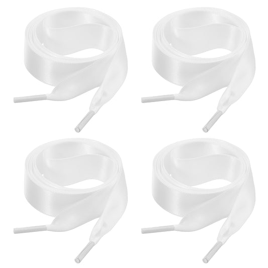 AOZUO 2 Pairs Ribbon Shoe Laces, Flat Satin Shoelaces Soft Silk Shoestrings Shoe Ties for Sneaker Skate Boots(White)