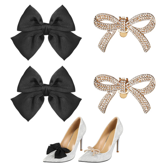 Giantree 4pcs Shoe Clips, Bow Shoe Clips, Detachable Bowknot Shoe Clips for Women, Bow Shoe Buckles Rhinestone Shoe Clips Bow Knot Shoe Charms for Heels for Wedding Bridal Party Daily Wearing (Gold)