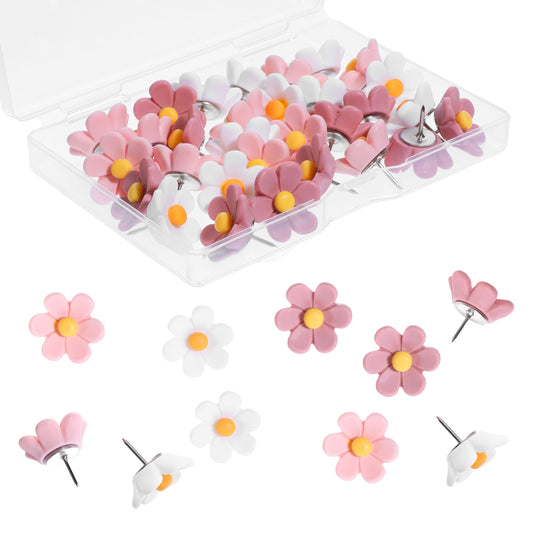 JIYIN 30 Pcs Flower Push Pins, Colorful Thumb Tacks Decorative Cute Push Pins Cork Board Accessories for Craft Cork Board Bulletin Boards Map Photos Wall(Colorful 2)
