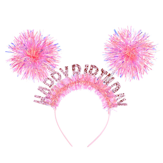Bewudy Happy Birthday Headband, Birthday Headband For Women, Birthday Crown, Hair Loop Cosplay Crazy Hair Day Accessories For Girls Birthday Gifts For Women Pink Accessories (Pink)