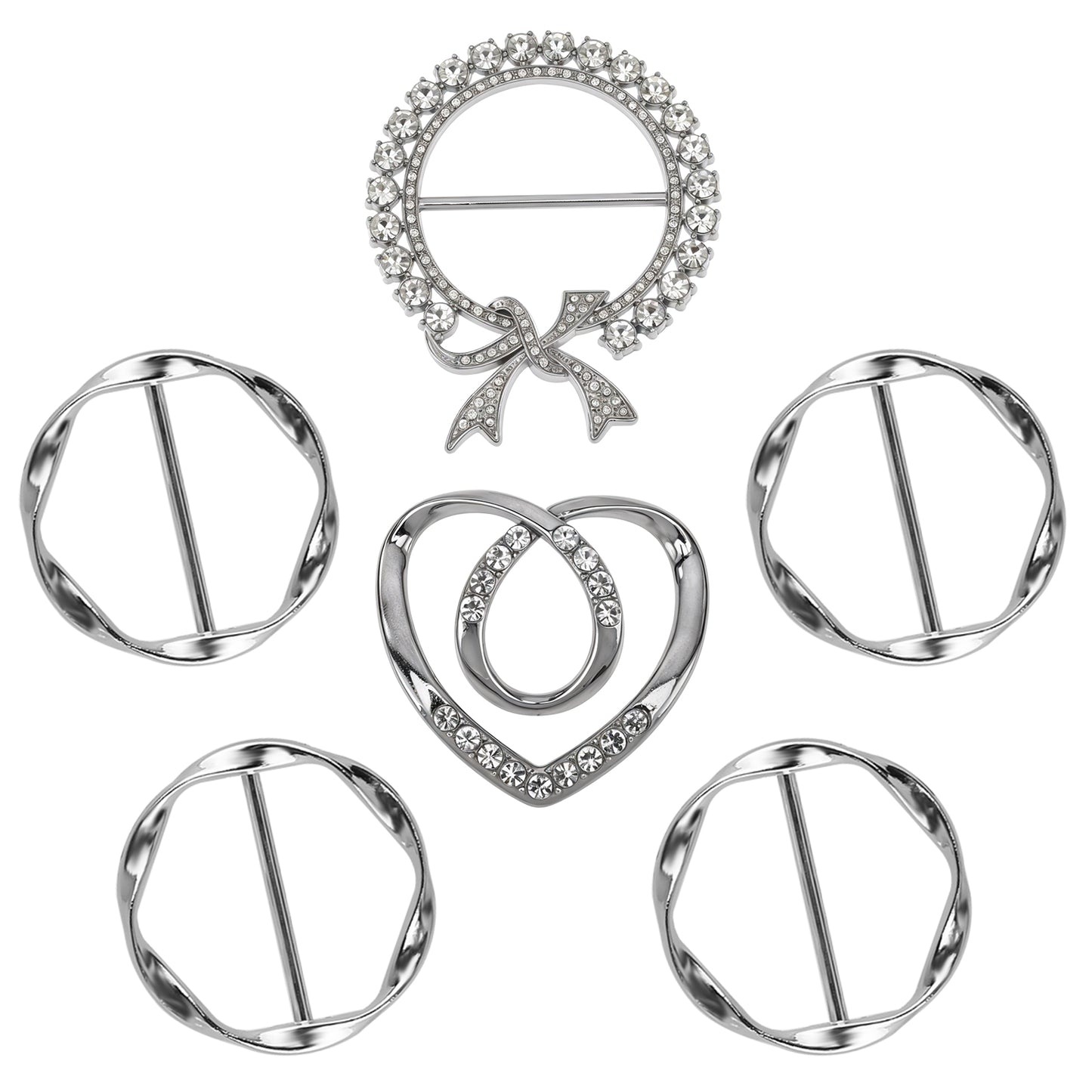 Giantree 6 Pcs Scarf Ring Clip, T-shirt Ties Clips Clothes Corner Knotted Button Fashion Metal Round Circle Buckle Shirt Clips for Women