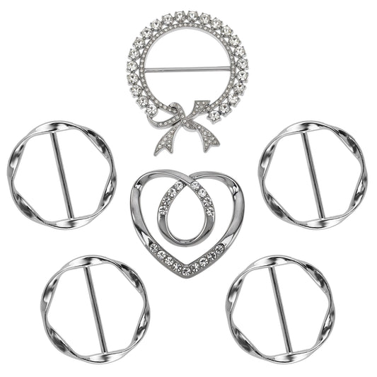 Giantree 6 Pcs Scarf Ring Clip, T-shirt Ties Clips Clothes Corner Knotted Button Fashion Metal Round Circle Buckle Shirt Clips for Women