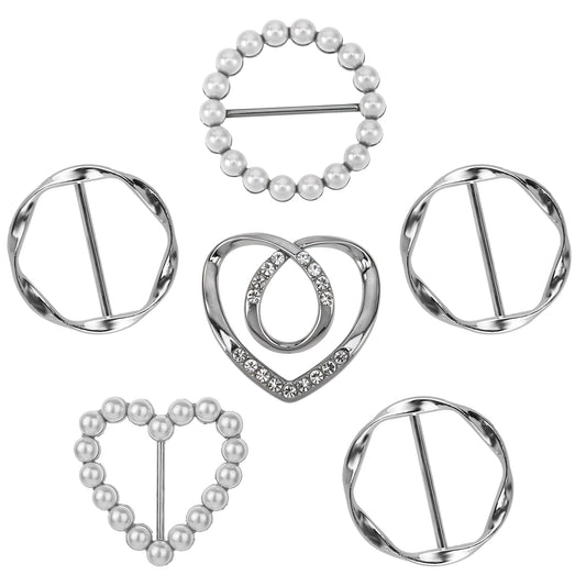 Giantree 6 Pcs Scarf Ring Clip, T-shirt Ties Clips Clothes Corner Knotted Button Fashion Metal Round Circle Buckle Shirt Clips for Women