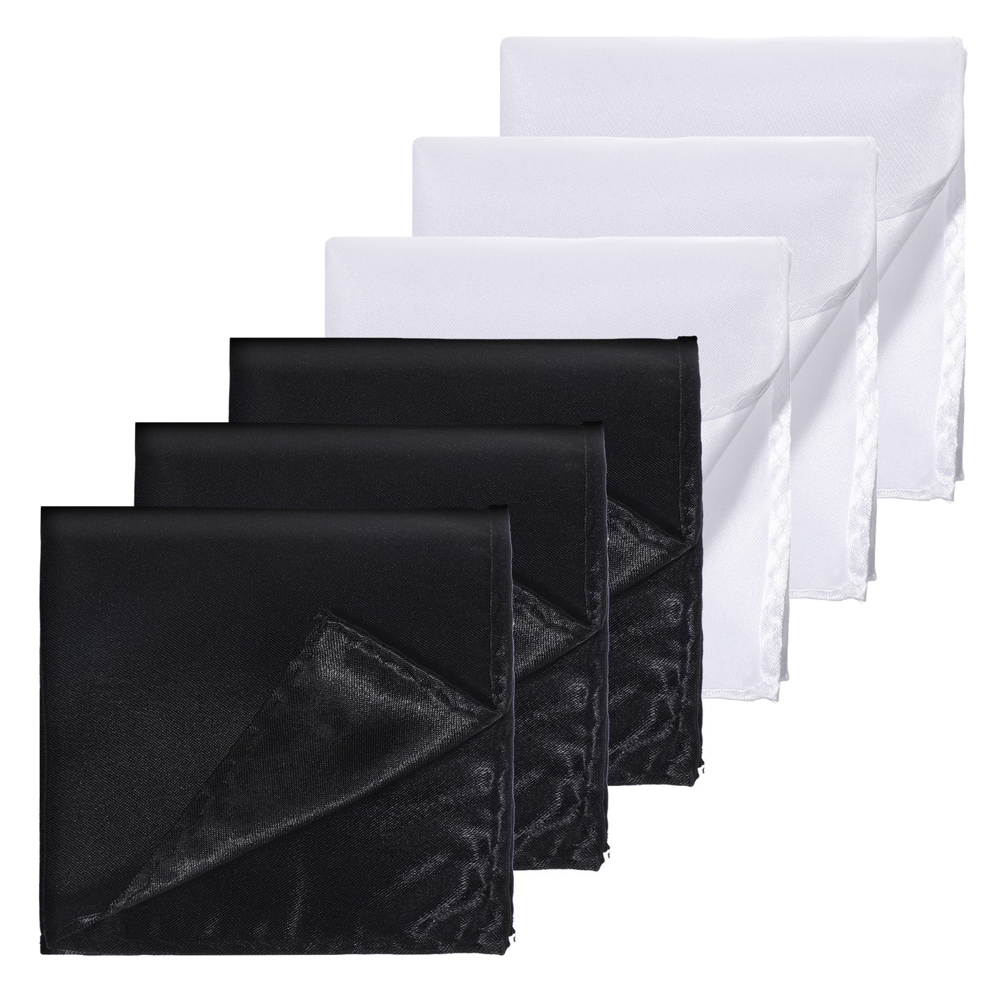 6Pcs Satin Pocket Square for Men, Suit Handkerchief Solid Handkerchief for Men Business Wedding Christmas Gifts(Black+White)