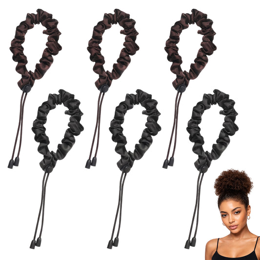 HJZHII 6Pcs Black Adjust Satin Hair Tie Satin Scrunchies for Women Girls, Afro Puff Hair Tie Hairs Scrunchies Adjustable Loc Accessories for Thick Curly Hairs Scrunchie
