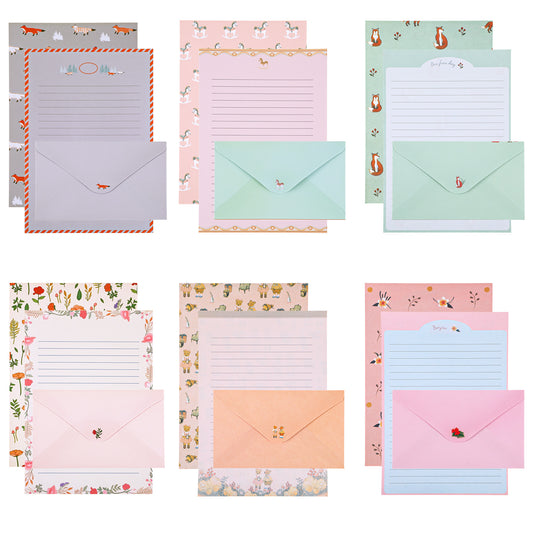 LIQWEI 54Pcs Stationary Paper and Envelopes, Letter Writing Paper, Cute Writing Stationery Warm Floral Themed Stationary Kit, Lined Papers for Invitations Gift Decorations Party Office School Supplies