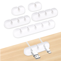 Bewudy 5 Pack Cable Holder Clips, 3 Models Multi-Hole Phone Charger Holders for Cords, Adhesive Desktop Cable Organizer for Desk Table Accessories Office Save Spaces(White)