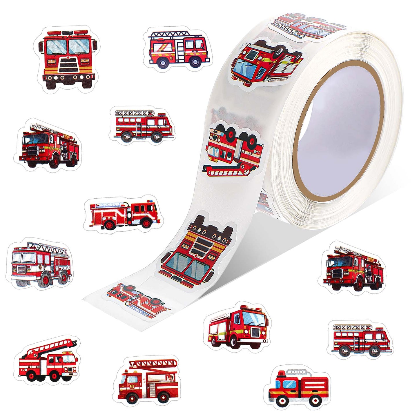 DOPENSPI 500PCS Fire Truck Stickers, Self Adhesive Waterproof Fire Car Engine Vehicles Sticker Firefighter Stickers Firetruck Sticker Roll Firefighting Party Favors for DIY Craft Reward Incentives