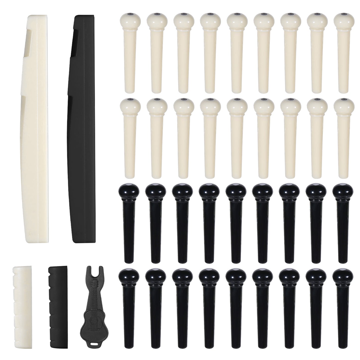 TIESOME 36PCS Acoustic Guitar Bridge Pins, 2 Saddle,2 Nut, and Pin Puller Remover, ABS Plastic Replacement Parts & Accessories Guitar Pegs Parts Replacement Tools White + Black
