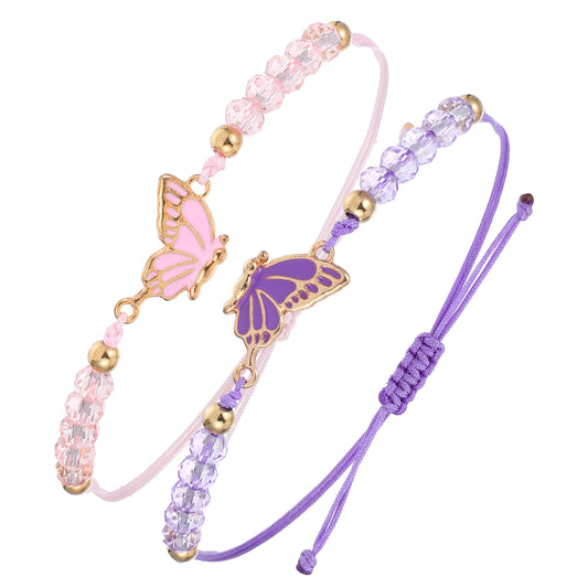 Jeffdad 2Pairs Butterfly Friendship Bracelets, Adjustable BFF Bracelets Best Friend Bracelet for 2, Handmade Charm Friendship Bracelet Jewelry Gifts for Women Couples Friends