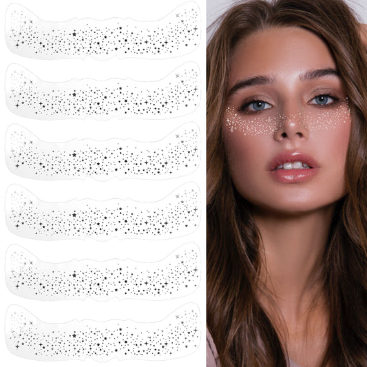 AOZUO 6PCS Glitter Freckles Face Tattoo, Makeup Face Glitter Speckles Patches Cute Waterproof Glow Up Sparkle Temporary Tattoo Fairy Rave Festival Trinkets Accessories for Women Girls(Silver-B)