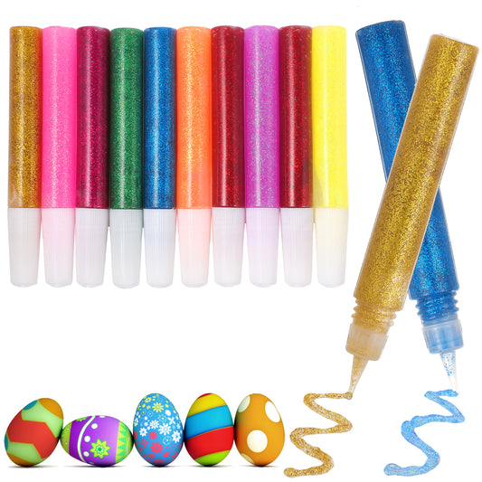 MBAIYO Glitter Glue Pens, 10 Colours Fine Tip Glitter Glue Pens Glitter Paint Glitter Glue Pen for Crafts Scrapbooking Card Making Slime Glue Creative Decorating DIY Art Craft Supplies