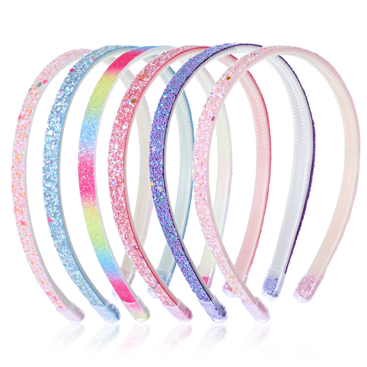 GEEHUA 6PCS Glitter Headbands for Women, Shining Confetti Rainbow Hairbands Plastic Non Slip Bling Headbands Sparkly Hair Hoop for Birthday Party Hair Accessories Decoration