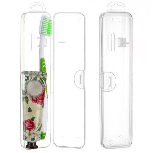 HJZHII 2PCS Toothbrush Cases, Plastic Toothbrush Travel Case Transparent Toothbrushes Holder Travel Size Tooth Brush Carrying Box Portable Toothpaste Storage Container for Traveling Camping Business