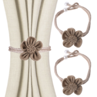 Giantree 2Pcs Cute Curtain Ties Back Flower Tie Backs, Sunflower Curtain Tieback, Accessories Wall Decoration for Home Office, Farmhouse Style Rope Decor for Drapes Decor(Khaki)