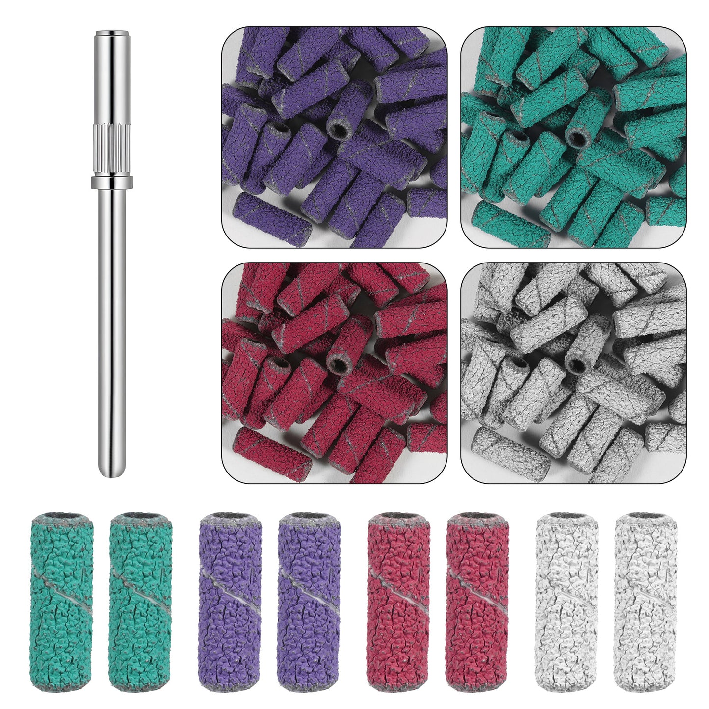 BOHUIZ 120 Pcs Small Sanding Bands for Nails Drill, Nail Sanding Drill Bits Set with 1pcs 3/32’’ Upgrade Mandrels Bits Fine Grit Nail File for Acrylic Nails Gel Manicures and Pedicures Salon, Four Col