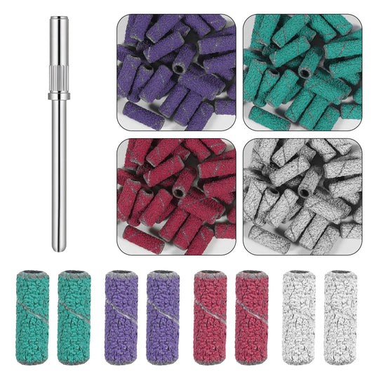 BOHUIZ 120 Pcs Small Sanding Bands for Nails Drill, Nail Sanding Drill Bits Set with 1pcs 3/32’’ Upgrade Mandrels Bits Fine Grit Nail File for Acrylic Nails Gel Manicures and Pedicures Salon, Four Col