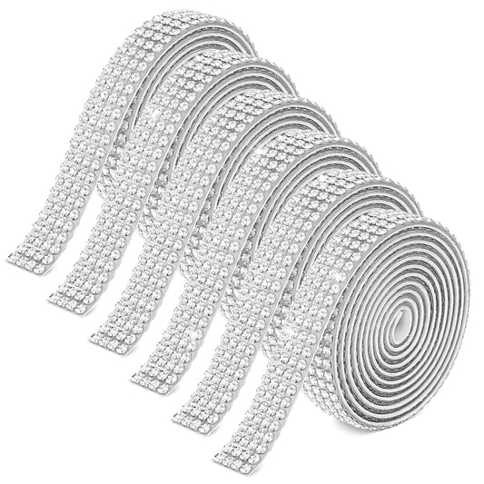 JJUNW 6 Rolls Bedazzling Strips, Bedazzling Tape Rolls, Diamante Gems Bedazzled Kit Rhinestone Ribbon, Rhinestones for Clothes Gems for Crafting for DIY Phone Car Crafts Shoes Decor