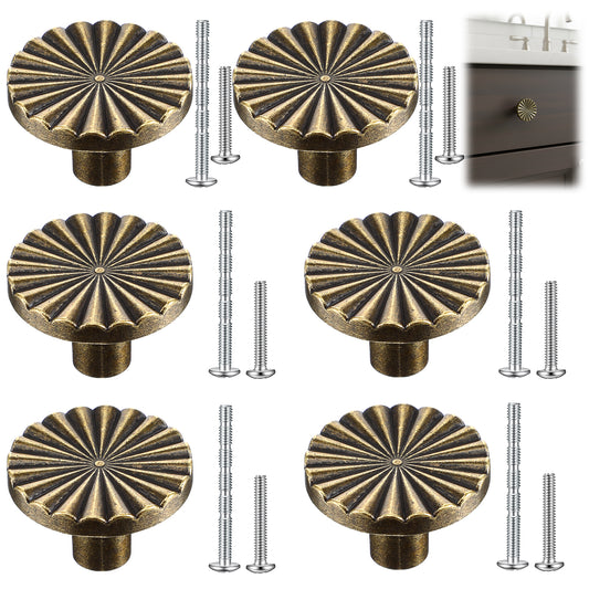 Molain 6 Pack Antique Brass Cabinet Knobs, Vintage Drawer Handles and Cupboard Door Knobs 30mm Antique Style Kitchen Cupboard Handles Zinc Alloy Wardrobe Dresser Knob 12 Screws for Dresser Furniture