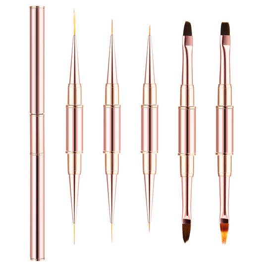 HJZHII 5PCS Nail Art Bushes, Professional Double Ended Nail Brushes Drawing Design Brushes Nail Design Brushes Gel Nail Brush Nail Liner Brushes for Home Use and Professional Nail Salon(Weiß)