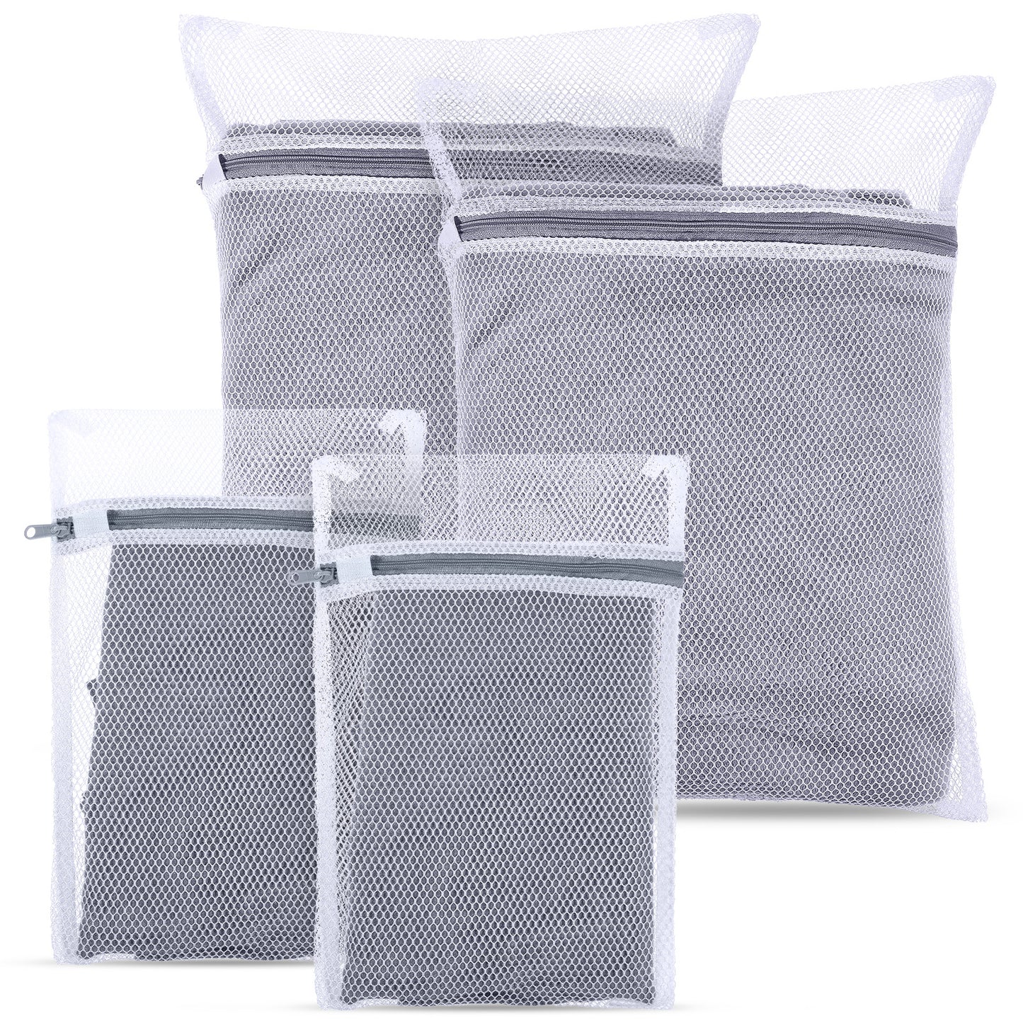 JIEYAO Mesh Laundry Bags, 4 Pcs Lingerie Bags for Washing Delicates, Honeycomb Mesh Garment Bag Net Laundry Bag with Strong Zipper for Washing Machine(2 Medium 40x30cm/16x12in,2 Small 30x20cm/12x8in)