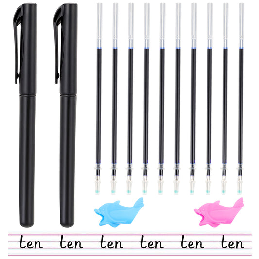 AOZUO Magic Pens & Refills for Magic Practice Copybook, Grooved Handwriting Workbooks Kids Writing Practice Book Disappearing Ink Pen with Writing Training Aid Pencil Gripper