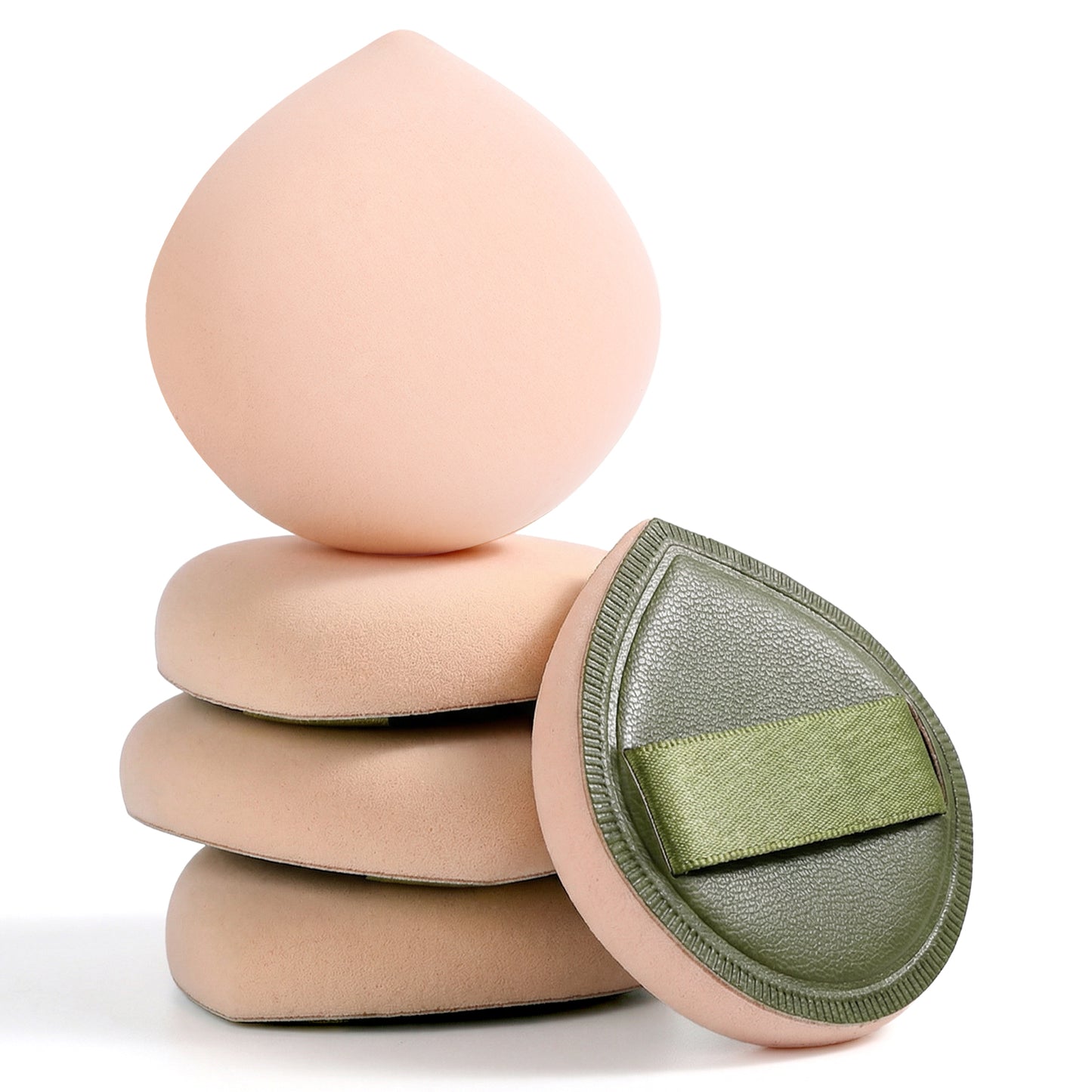 SHENLIU 5 Pcs Foundation Sponge, Makeup Sponges Green Teardrop Shape 2.16 Inch Soft Blender for Liquid, Cream & Powder, Wet/Dry Use, Beginner-Friendly