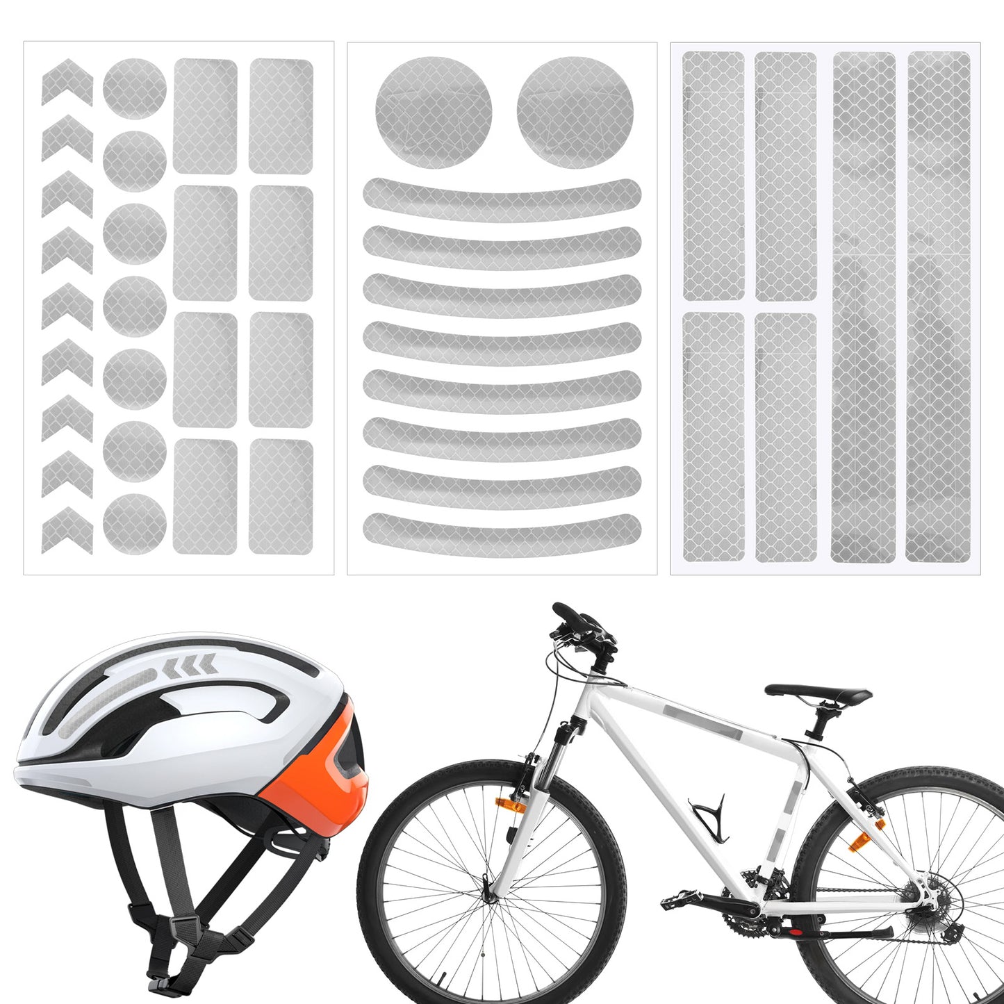 TIESOME 42 Pcs Reflective Stickers, Multi Shape Waterproof Reflective Decals Kit, Night Visibility Adhesive Safety Stickers for Helmet, Bicycle, Car & Stroller (White)