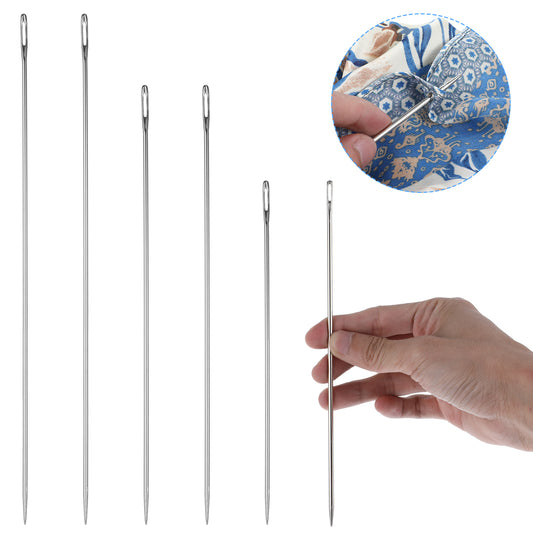 JJUNW 6Pcs Assortment of Upholstery Needles, Large Sewing Needles for Crafts, Long Hand Sewing Needles with Big Eyes, Ideal for Embroidery, Darning, and Upholstery Projects（8"/10"/12" ）